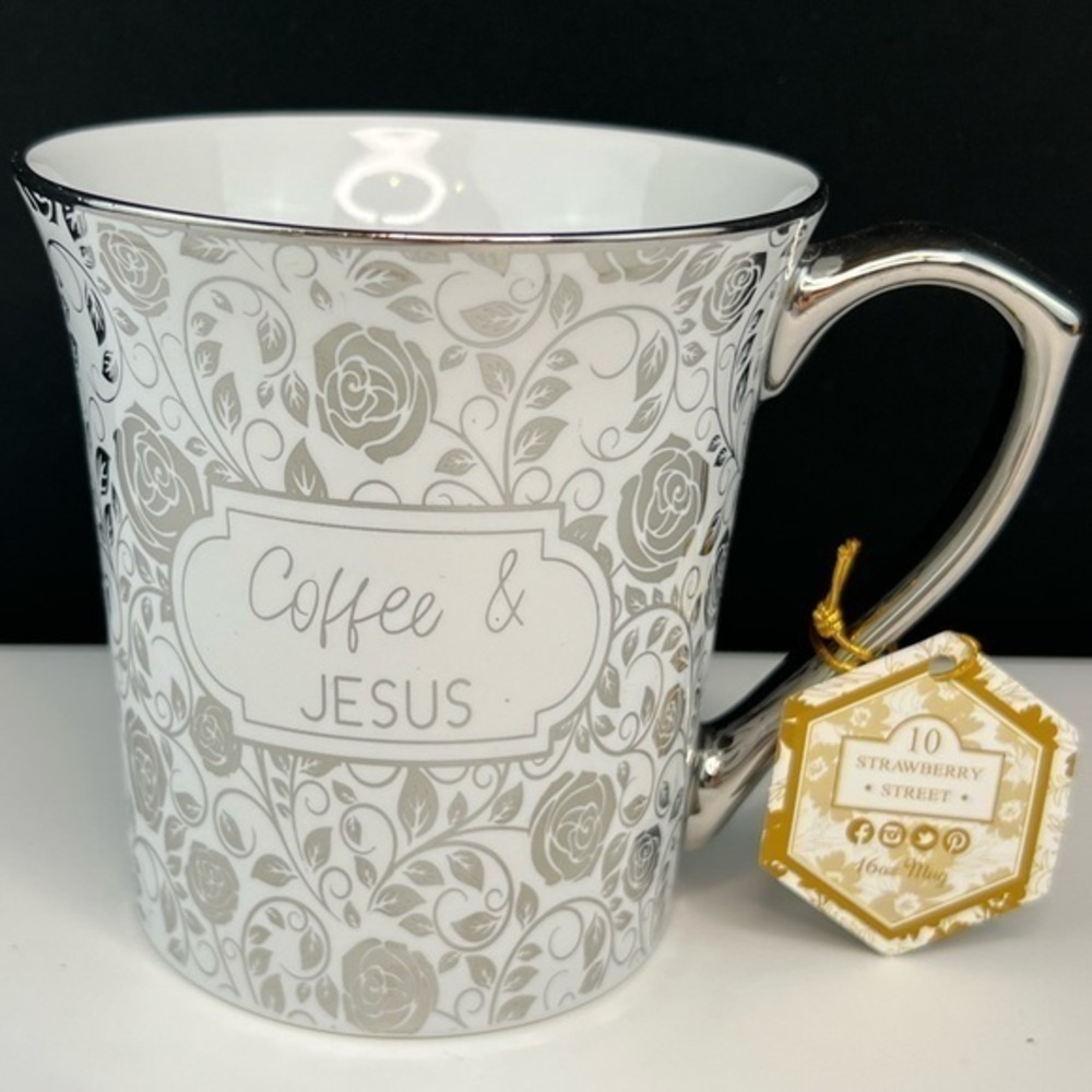 Strawberry Street - 3/$48 - ‘Coffee & Jesus’ ceramic mug. NWT Firm!